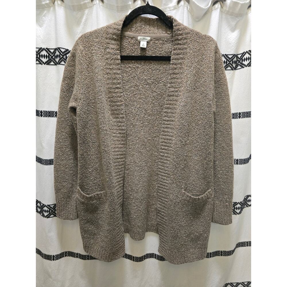 L.L. Bean light brown boucle long sleeve open front cardigan pockets size small